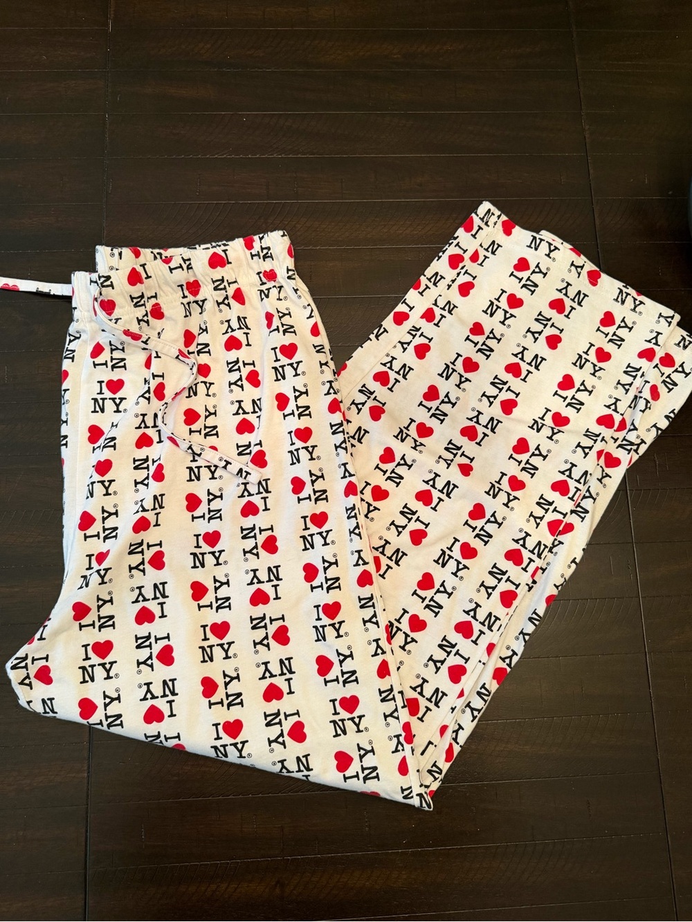 I Heart NY White Cotton PJ Pants - Red & Black Print
